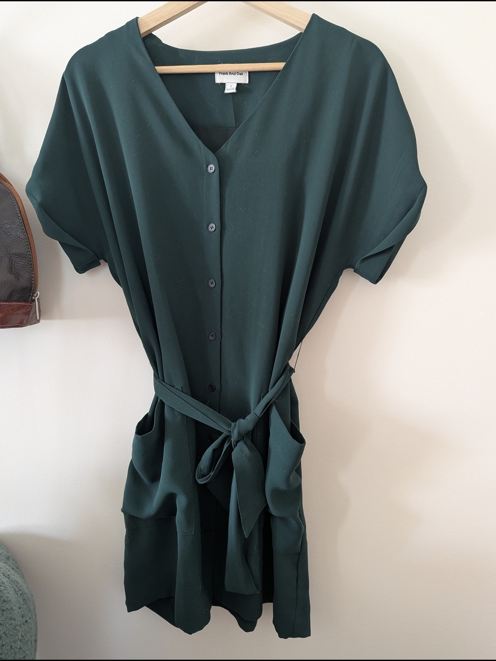 Green Button-Front Tie-Waist Dress Frank And Oak